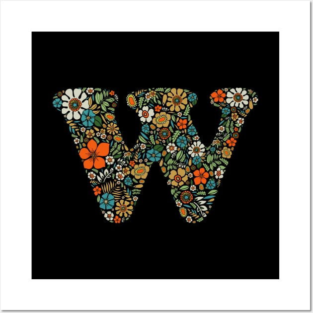 Hippie Floral Letter W Wall Art by zeljkica